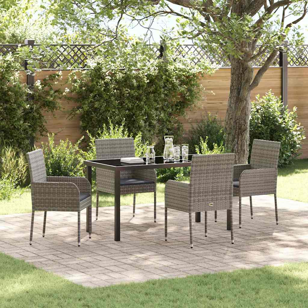 Tuin eettafelset met kussen 5 pcs Grijs poly rattan is nu te koop bij PeponiXL, paradijselijk wonen!