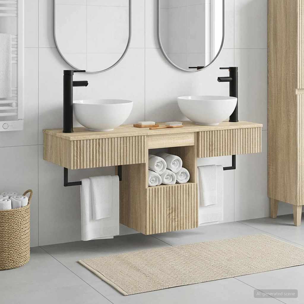 Badkamermeubelset 3 st Sonoma Eiken Bewerkt hout is nu te koop bij PeponiXL, paradijselijk wonen!