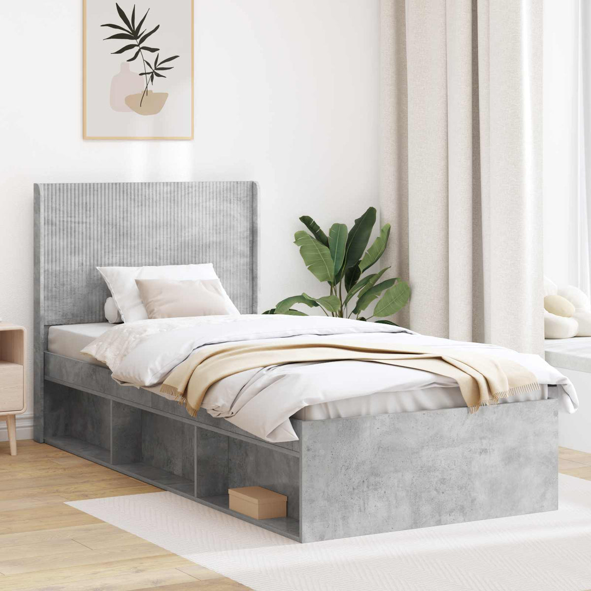 Bedframe met opbergruimte en hoofdbord Betongrijs 90 x 190 cm is nu te koop bij PeponiXL, paradijselijk wonen!