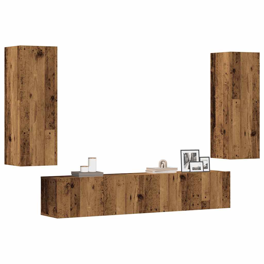 Tv-wandkasten 4 st bewerkt hout oud houtkleurig is nu te koop bij PeponiXL, paradijselijk wonen!