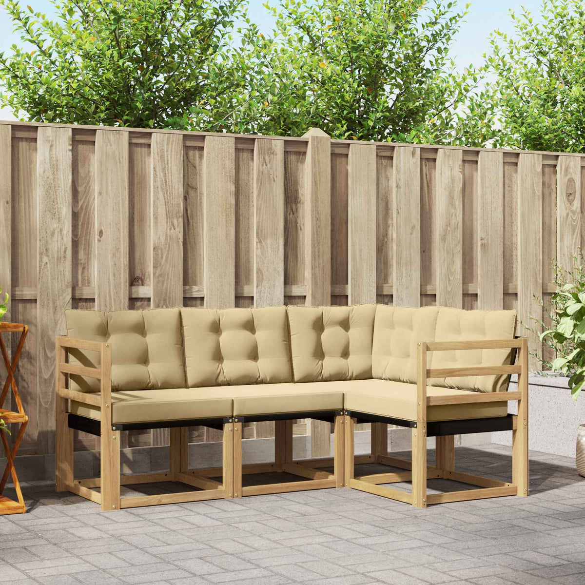 Buiten bankenset met kussen 4 pcs Wit en Beige is nu te koop bij PeponiXL, paradijselijk wonen!