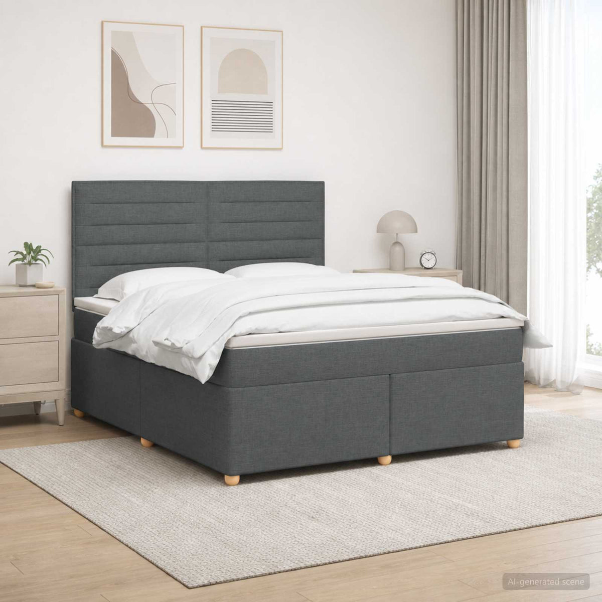 Boxspringbed met matras Donkergrijs 160 x 200 cm Stof is nu te koop bij PeponiXL, paradijselijk wonen!