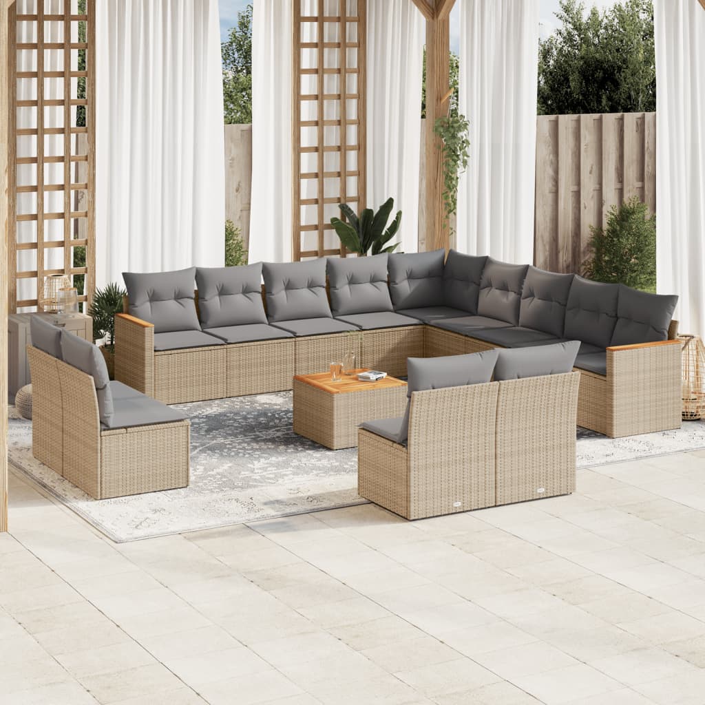 14-delige Loungeset met kussens poly rattan beige is nu te koop bij PeponiXL, paradijselijk wonen!