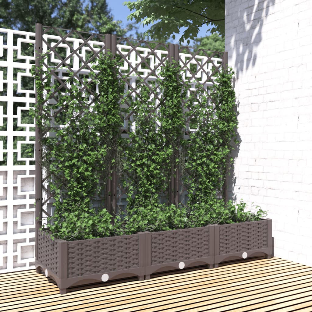 Plantenbak met trellis bruin 120x40x121,5 cm PP is nu te koop bij PeponiXL, paradijselijk wonen!