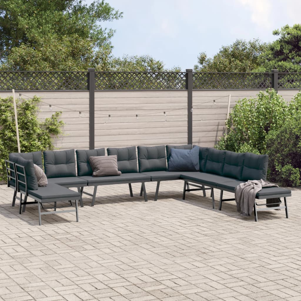 7-delige Tuinbankenset met kussens gepoedercoat staal zwart is nu te koop bij PeponiXL, paradijselijk wonen!