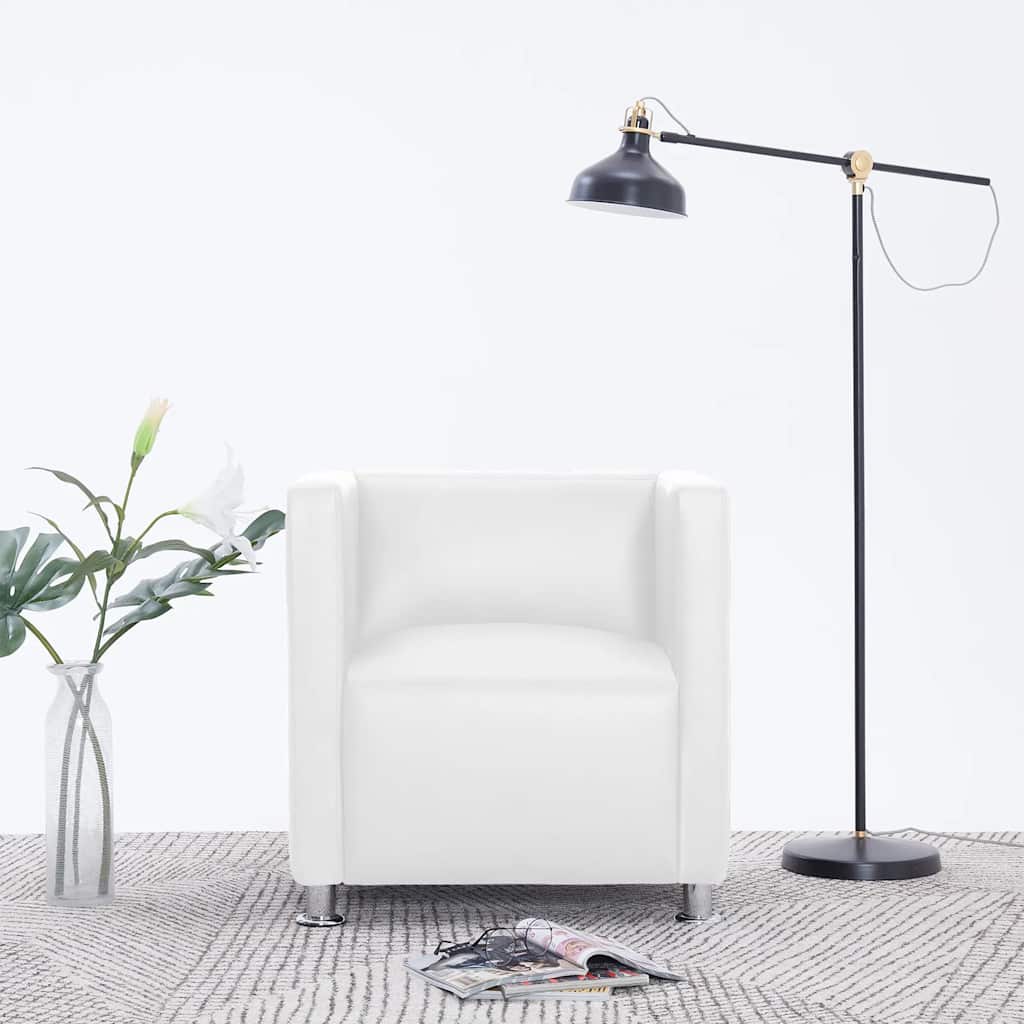 Fauteuil kubus kunstleer wit is nu te koop bij PeponiXL, paradijselijk wonen!