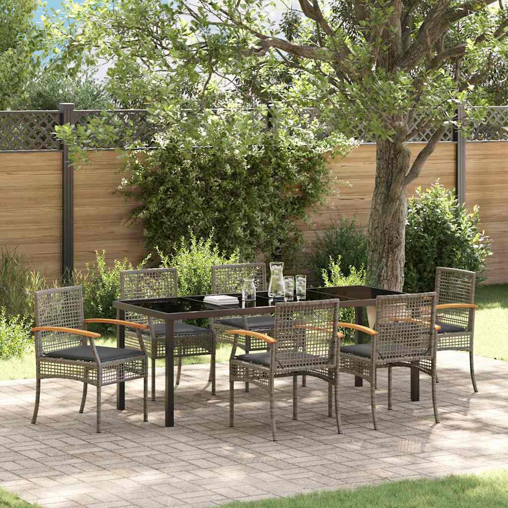 Tuin eettafelset met kussen 7 pcs Grijs en zwart Rattan is nu te koop bij PeponiXL, paradijselijk wonen!