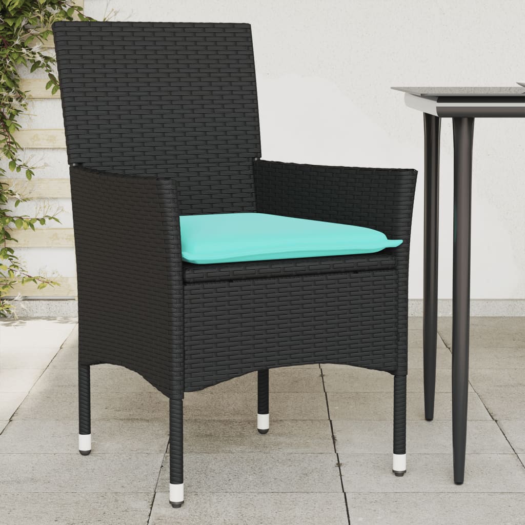 Tuinstoelen 2 st met kussens poly rattan zwart is nu te koop bij PeponiXL, paradijselijk wonen!