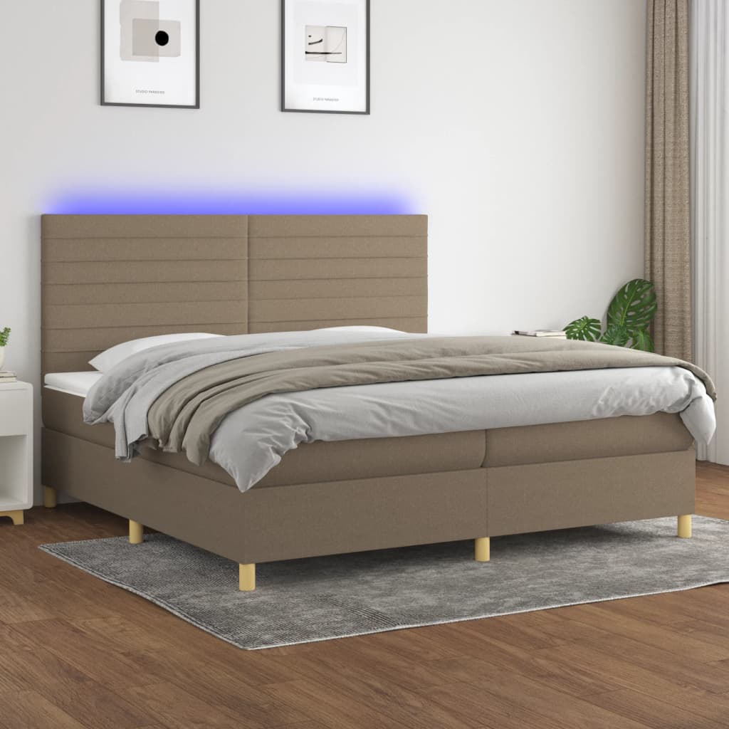 Boxspring met matras en LED stof taupe 200x200 cm is nu te koop bij PeponiXL, paradijselijk wonen!
