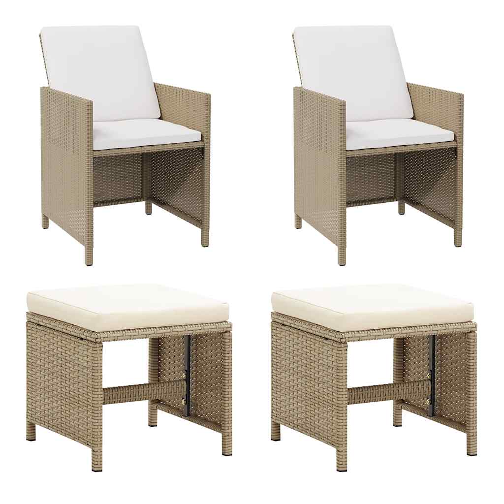 Tuinstoelen 2 st met voetenbanken poly rattan beige is nu te koop bij PeponiXL, paradijselijk wonen!