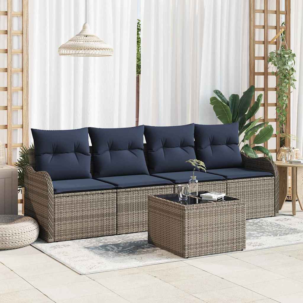 Tuin Sofa Set 5 st Grijs poly rattan is nu te koop bij PeponiXL, paradijselijk wonen!
