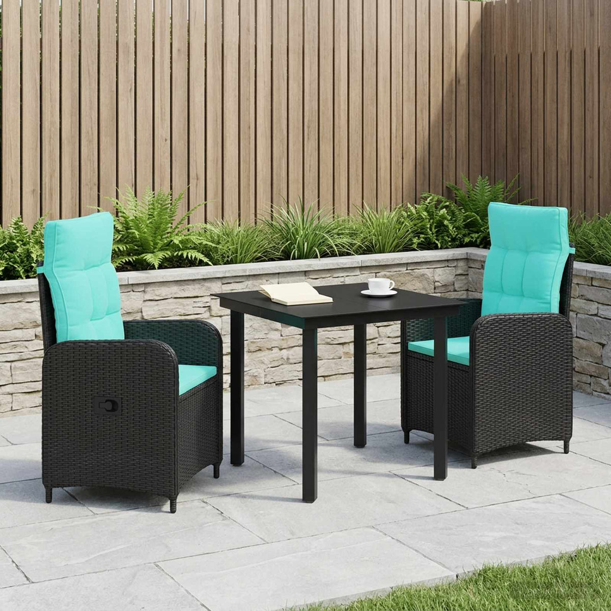 Bank tafel set 3 pcs PE Rattan en Poeder-Coated Staal is nu te koop bij PeponiXL, paradijselijk wonen!