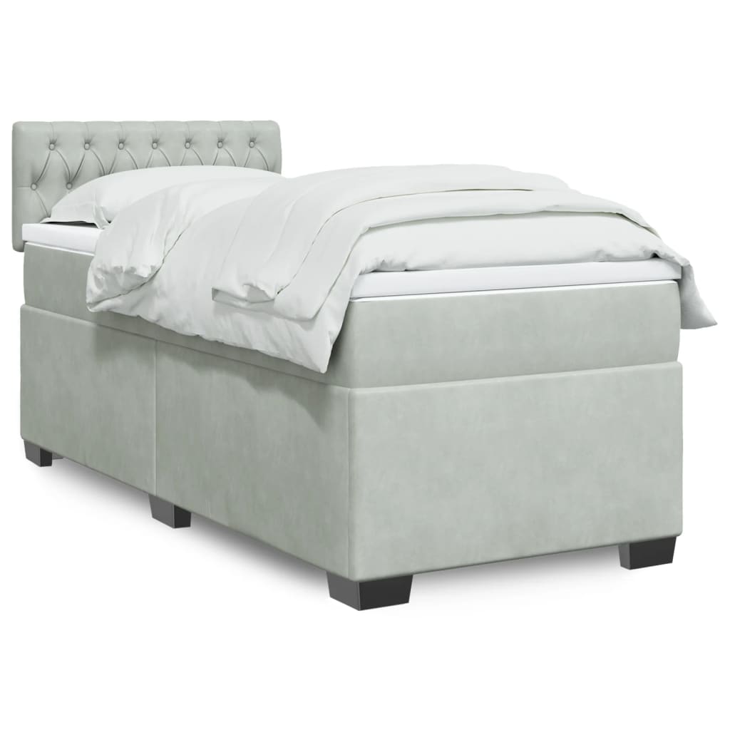 Boxspring met matras fluweel lichtgrijs 90x190 cm is nu te koop bij PeponiXL, paradijselijk wonen!