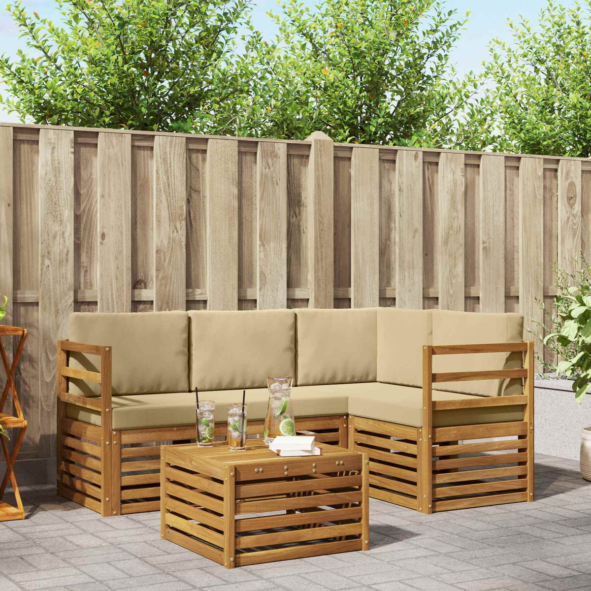 Buiten bankenset met kussen 5 pcs Natuurlijk en Beige is nu te koop bij PeponiXL, paradijselijk wonen!