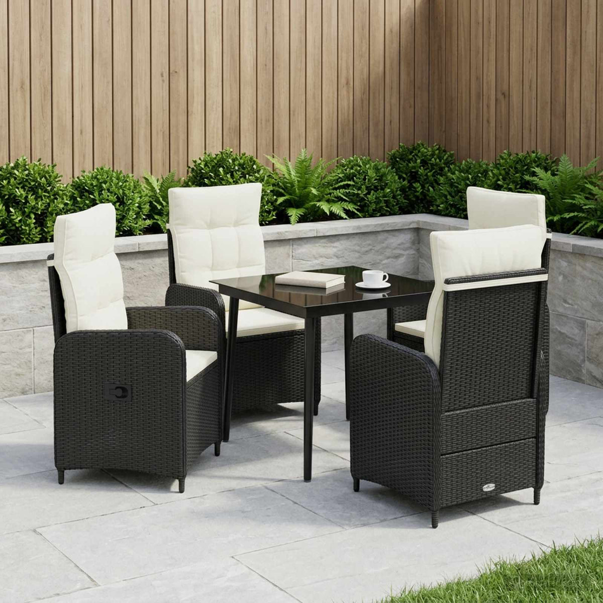 Bank tafel set met kussen met kussen 5 pcs Zwart en Cream Wit is nu te koop bij PeponiXL, paradijselijk wonen!