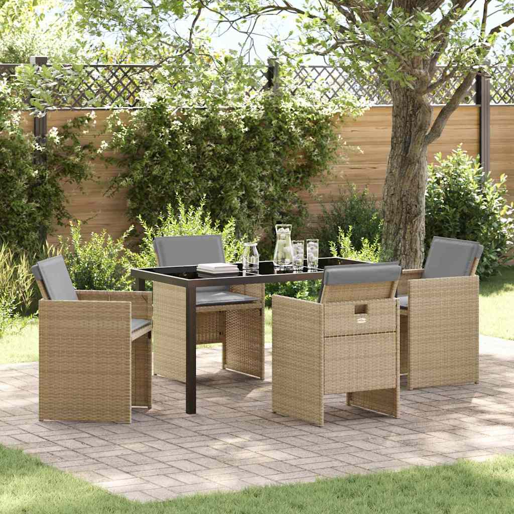 Tuin eettafelset met kussen 5 pcs Beige poly rattan is nu te koop bij PeponiXL, paradijselijk wonen!