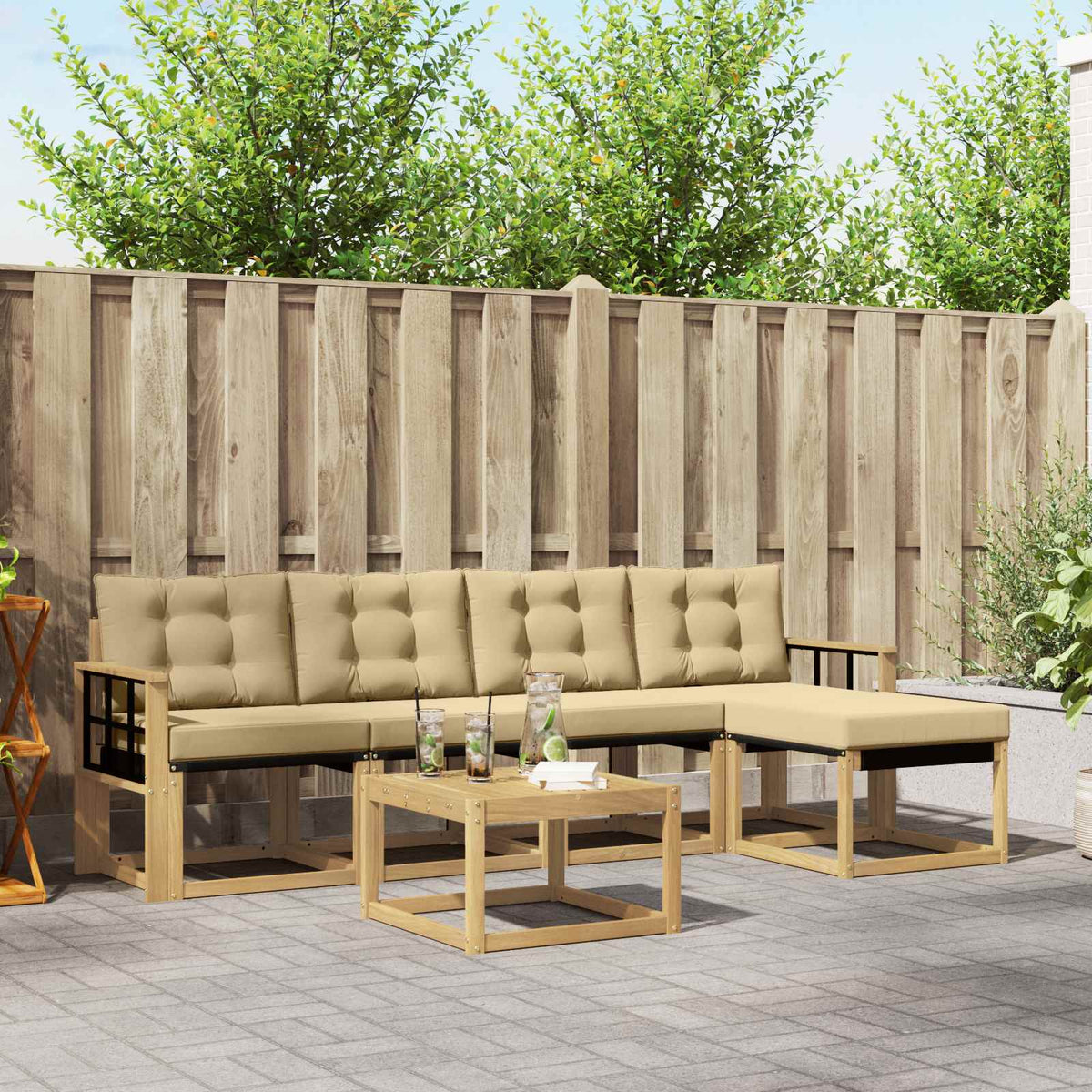 Buiten bankenset met kussen 6 pcs Wit en Beige is nu te koop bij PeponiXL, paradijselijk wonen!