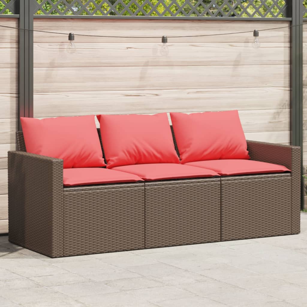 Tuinbank 3-zits met kussens poly rattan bruin is nu te koop bij PeponiXL, paradijselijk wonen!