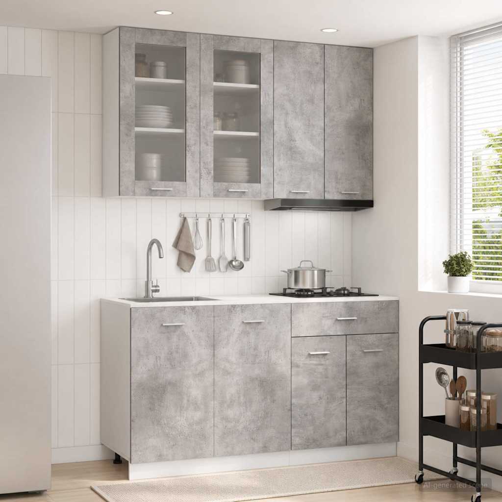 Keukenblok LYON 4 pcs Betongrijs Bewerkt hout is nu te koop bij PeponiXL, paradijselijk wonen!