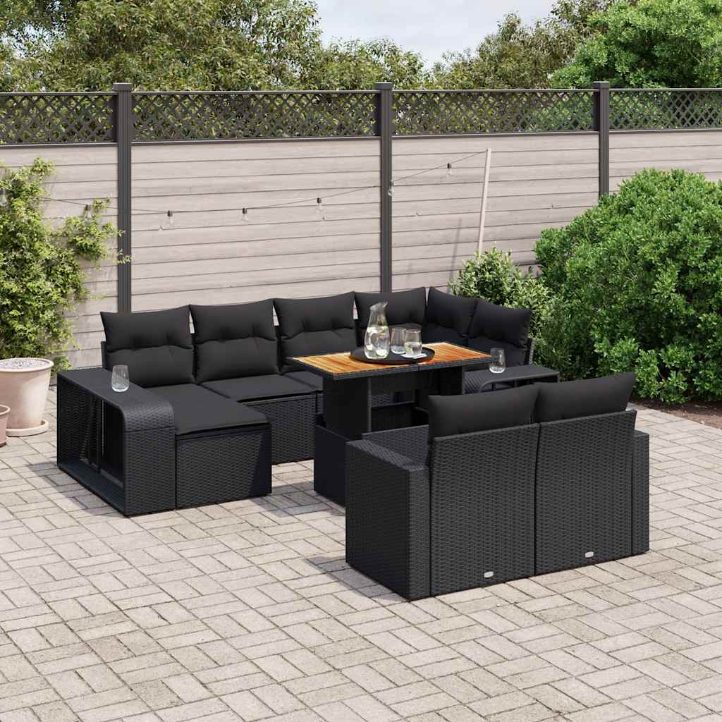 11-delige Loungeset met kussens poly rattan zwart is nu te koop bij PeponiXL, paradijselijk wonen!