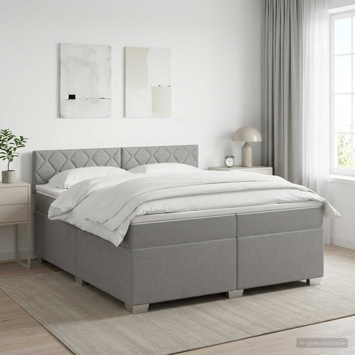 Boxspringbed met matras Lichtgrijs 200 x 200 cm Stof is nu te koop bij PeponiXL, paradijselijk wonen!