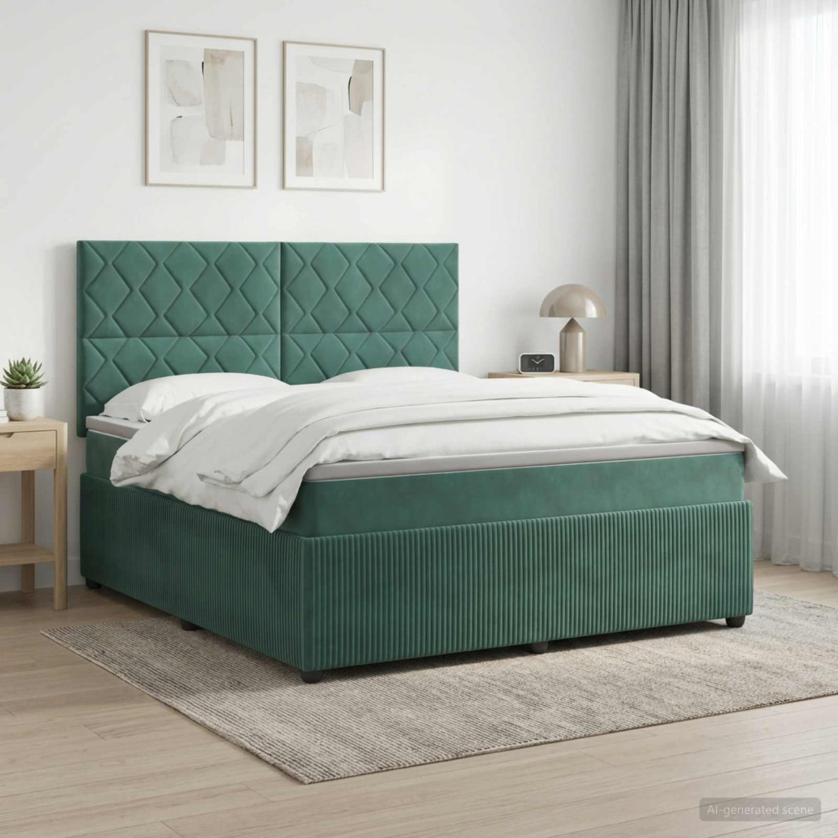 LED Boxspring Bed met Matras Donkergroen 140 x 200 cm Fluweel is nu te koop bij PeponiXL, paradijselijk wonen!