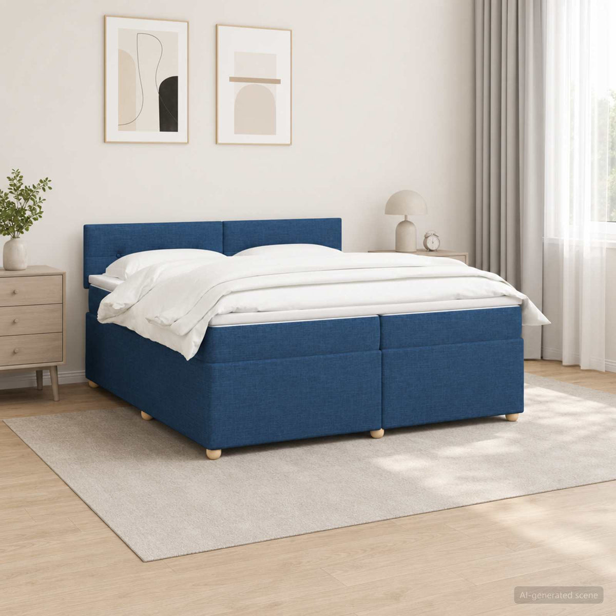 Boxspringbed met matras met hoofdeinde Blauw 200 x 200 cm Stof is nu te koop bij PeponiXL, paradijselijk wonen!