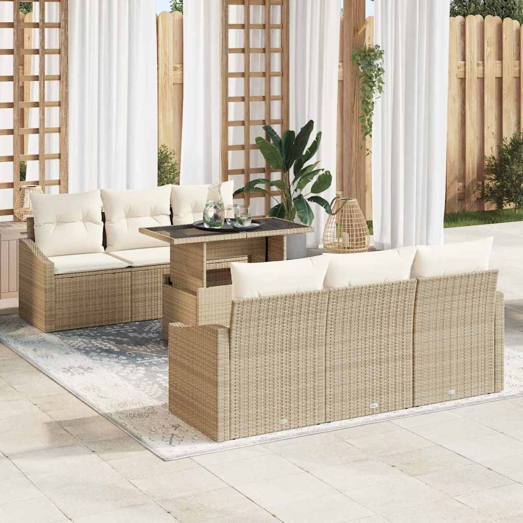 Tuin Sofa Set met opslag 7 pcs Beige en Crème poly rattan is nu te koop bij PeponiXL, paradijselijk wonen!