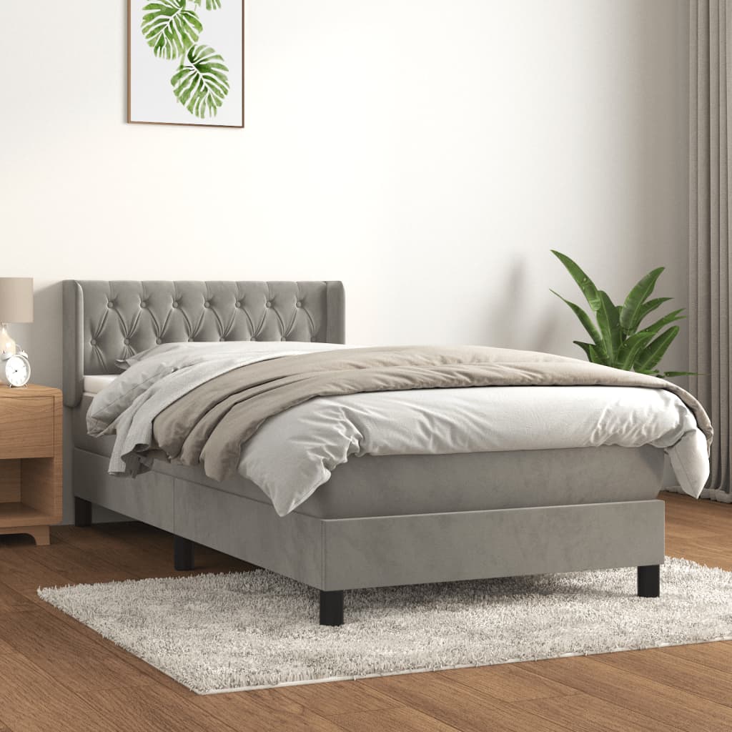 Boxspring met matras fluweel lichtgrijs 100x200 cm is nu te koop bij PeponiXL, paradijselijk wonen!