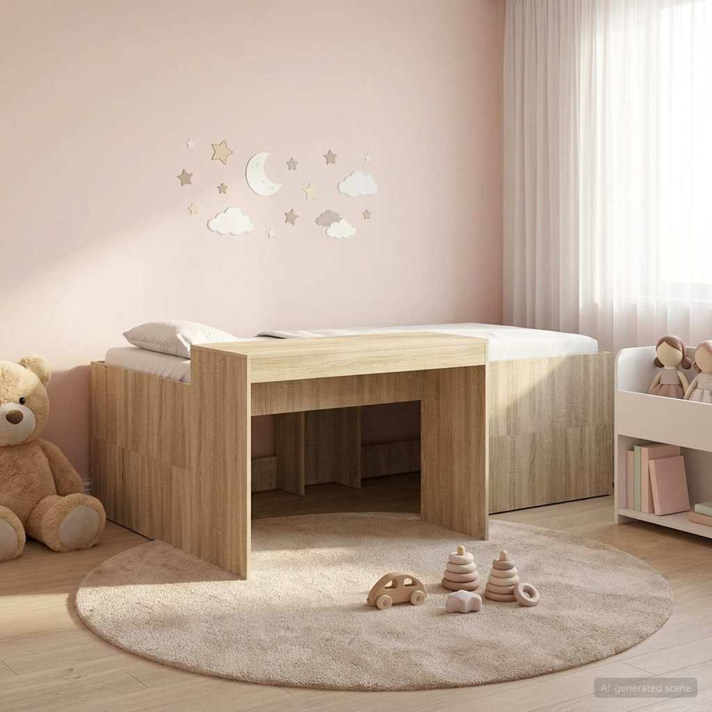 Hoge Bed Frame met Bureau voor Kinderen Sonoma Eiken is nu te koop bij PeponiXL, paradijselijk wonen!