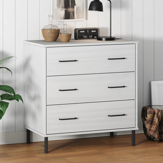 Dressoir met 3 lades OSLO 77x40x79,5 cm massief hout wit is nu te koop bij PeponiXL, paradijselijk wonen!