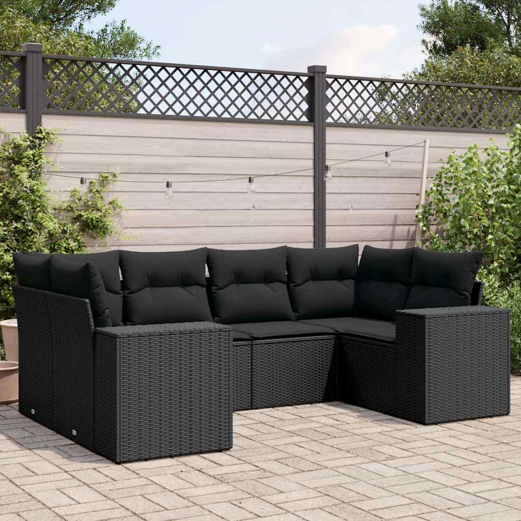 6-delige Loungeset met kussens poly rattan zwart is nu te koop bij PeponiXL, paradijselijk wonen!