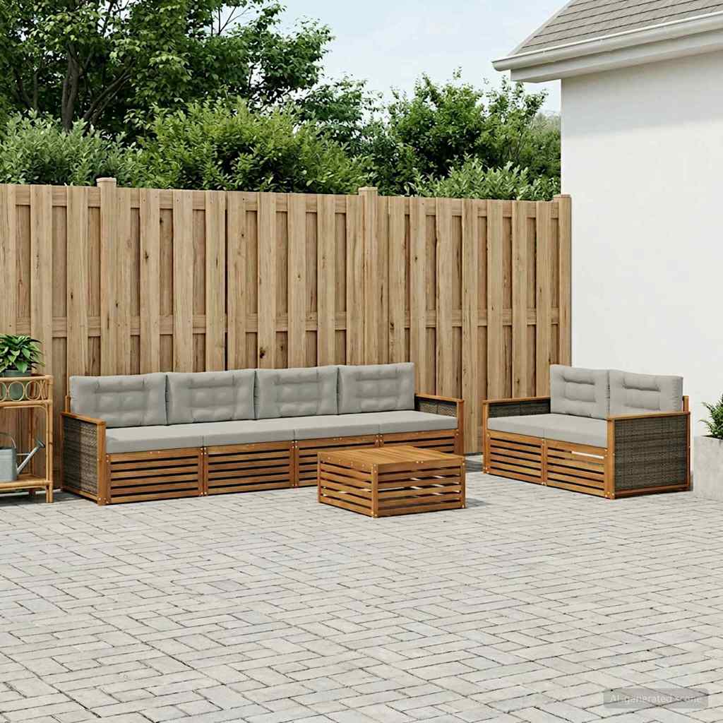 Buiten bankenset met kussen 7 pcs Naturel en lichtgrijs is nu te koop bij PeponiXL, paradijselijk wonen!