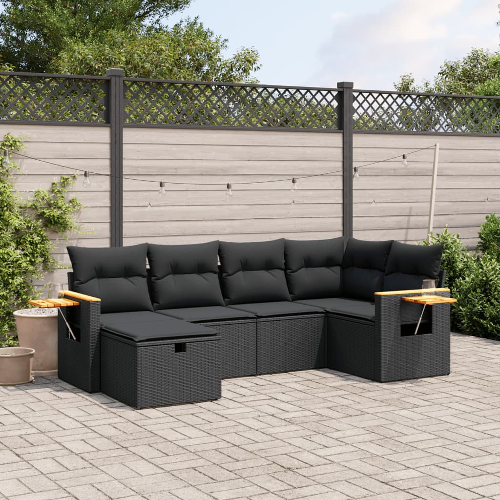 6-delige Loungeset met kussens poly rattan zwart is nu te koop bij PeponiXL, paradijselijk wonen!