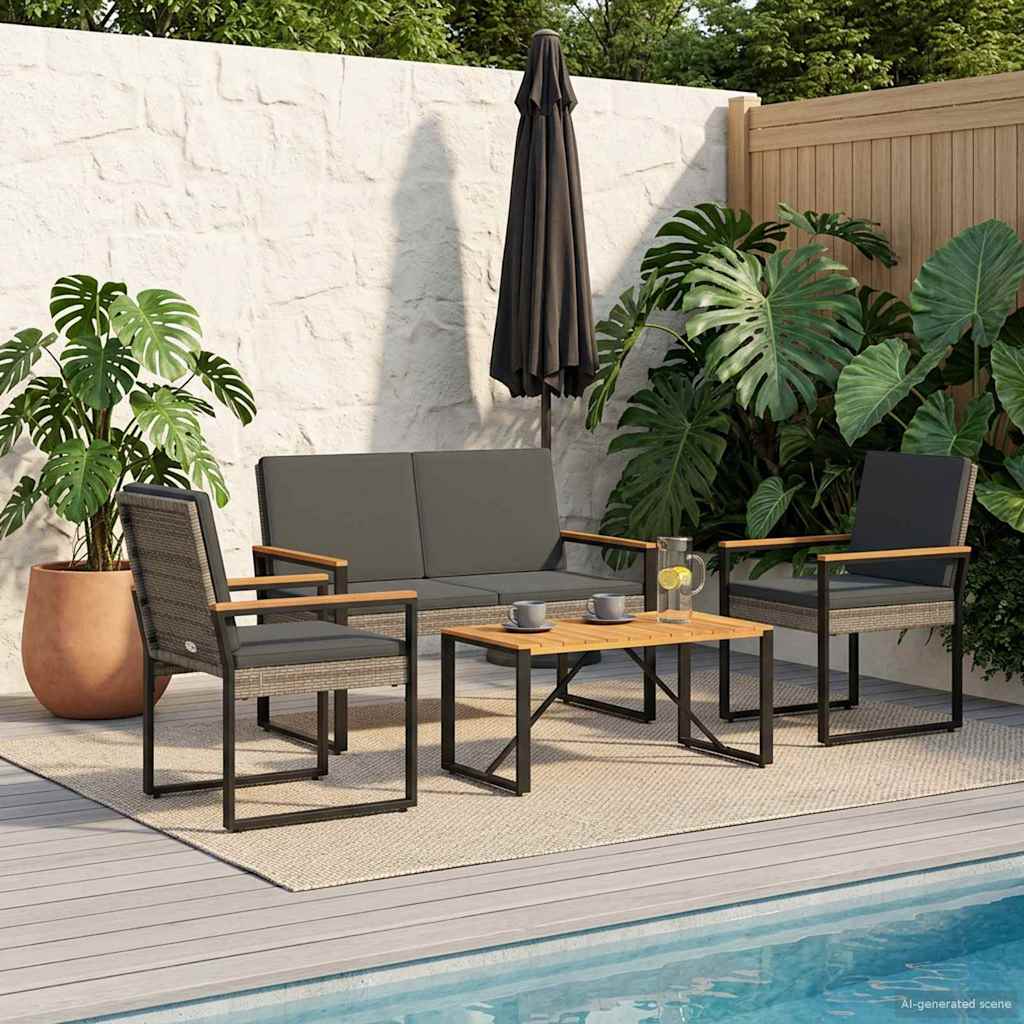Buitenmeubelset 4 pcs Grijs en Donkergrijs poly rattan is nu te koop bij PeponiXL, paradijselijk wonen!