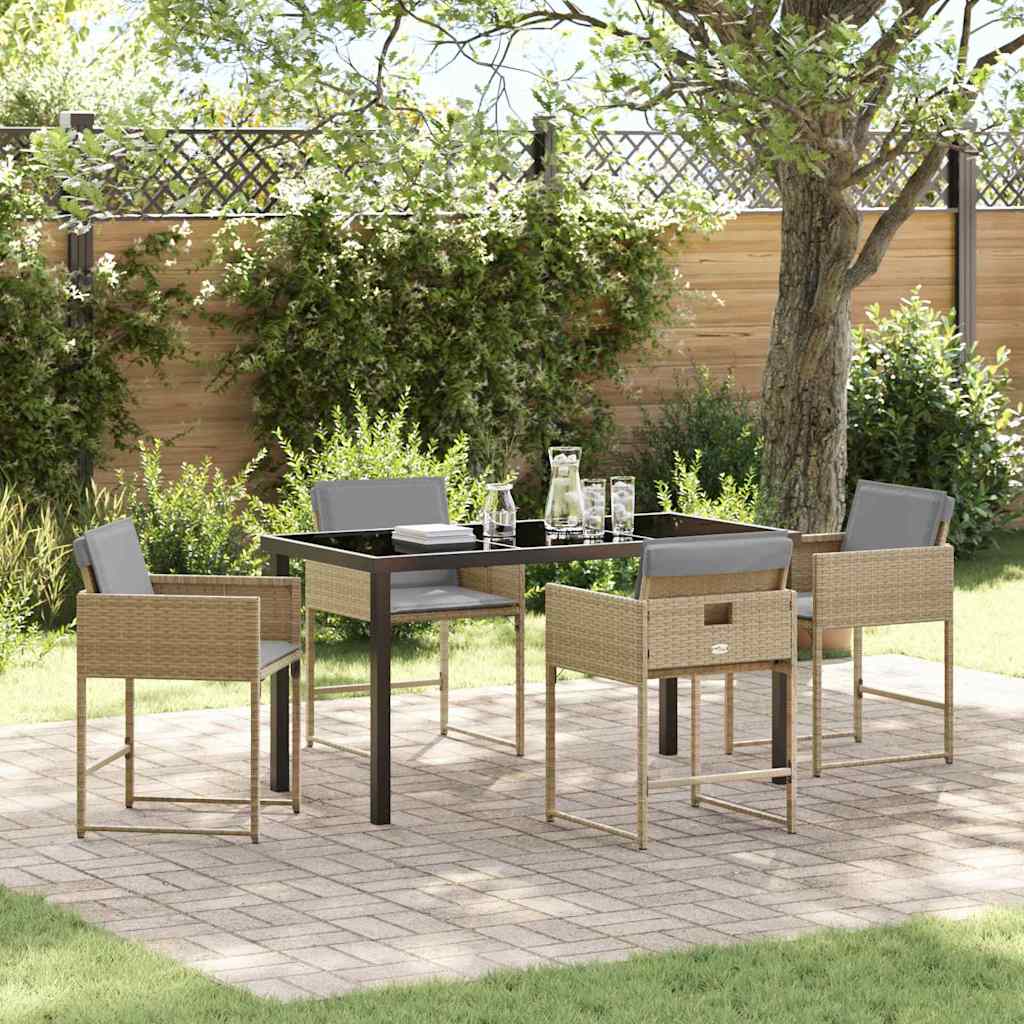 Tuin eettafelset met kussen 5 pcs Beige poly rattan is nu te koop bij PeponiXL, paradijselijk wonen!