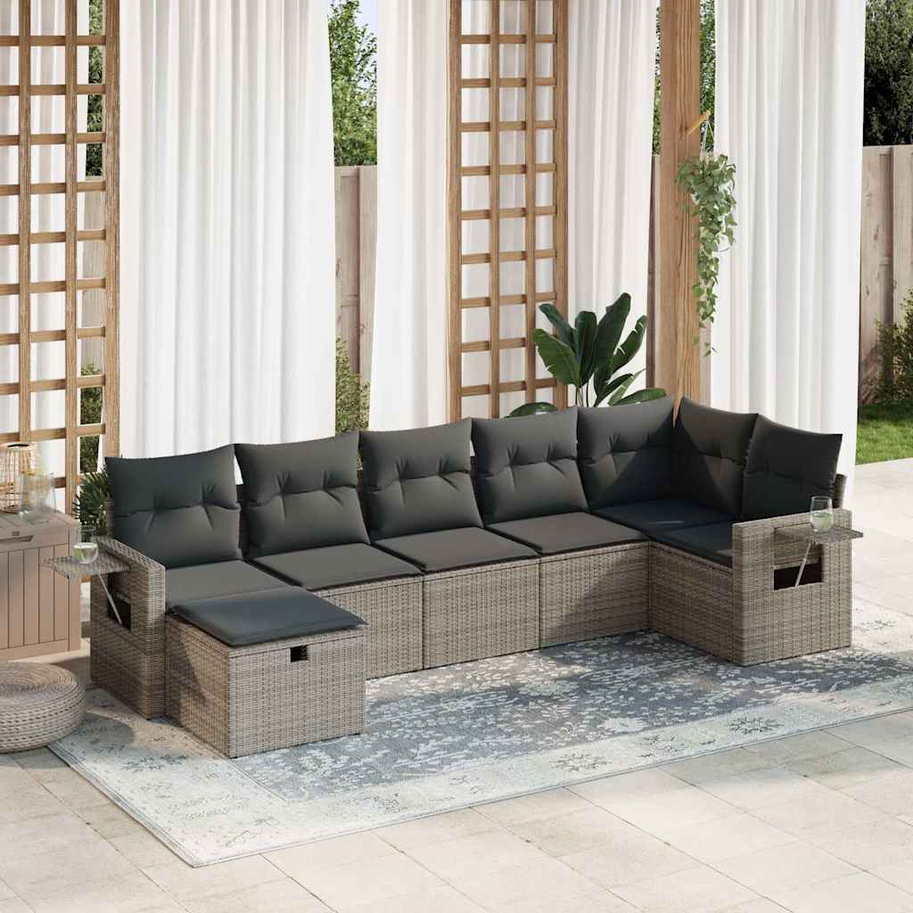 7-delige Loungeset met kussens poly rattan grijs is nu te koop bij PeponiXL, paradijselijk wonen!