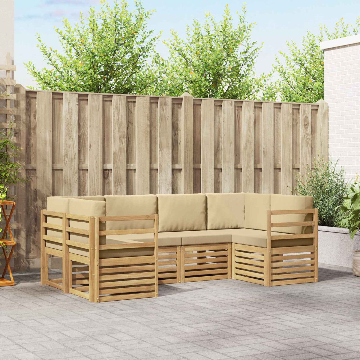 Hoekbank Set 6 pcs Wit en Beige 245 x 126,5 x 73 cm Polyester is nu te koop bij PeponiXL, paradijselijk wonen!