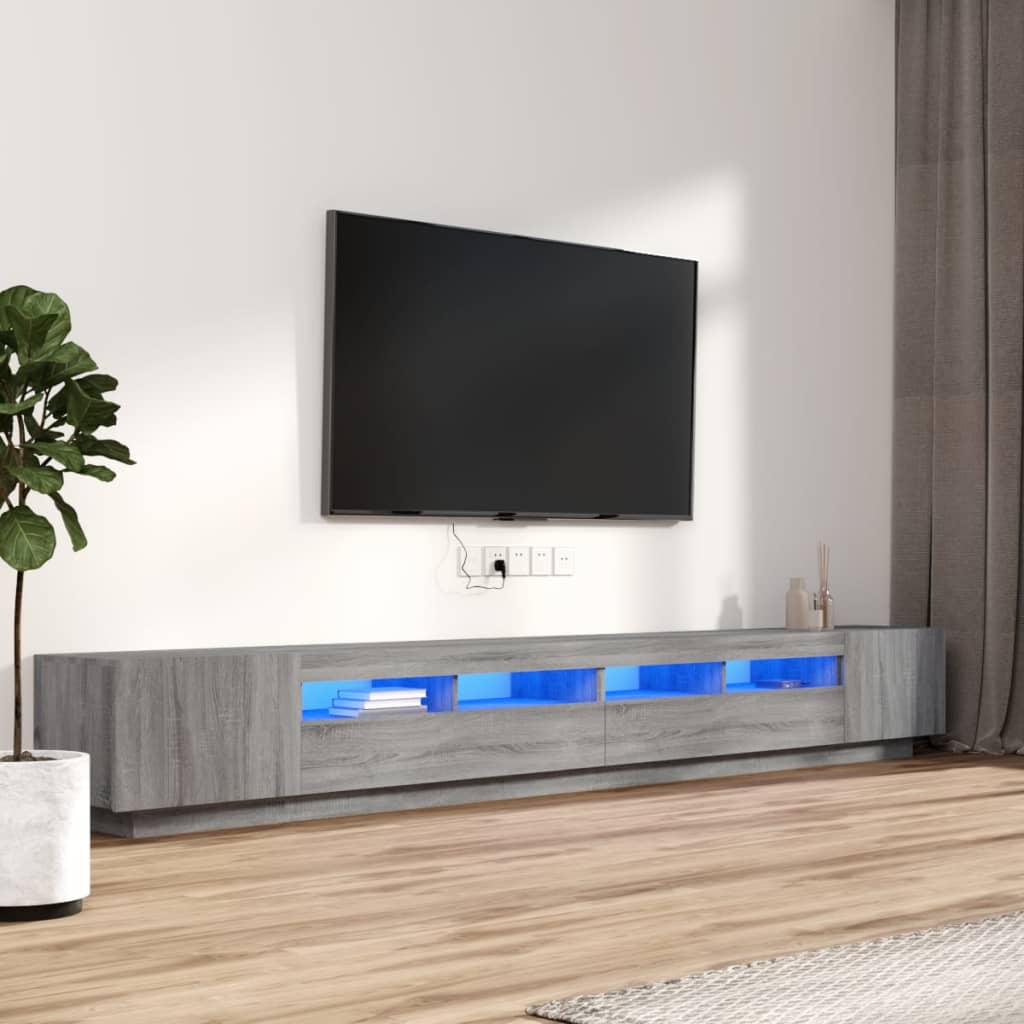 3-delige Tv-meubelset met LED's bewerkt hout grijs sonoma eiken is nu te koop bij PeponiXL, paradijselijk wonen!