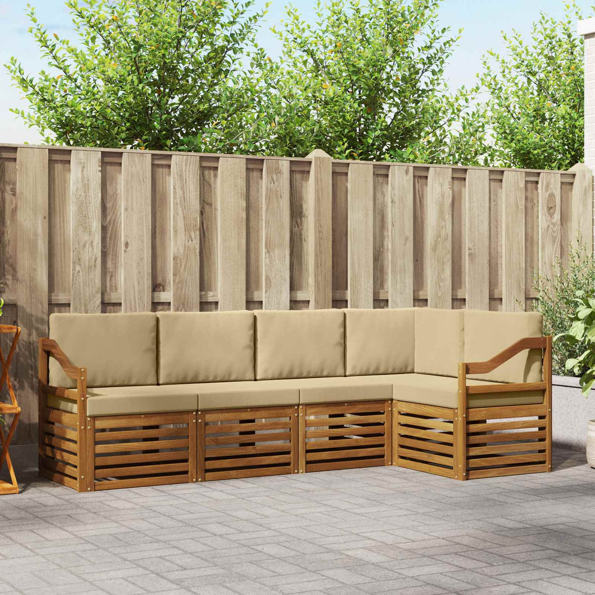 Hoekbank Set 5 pcs Natuurlijk en Beige Massief Acaciahout is nu te koop bij PeponiXL, paradijselijk wonen!