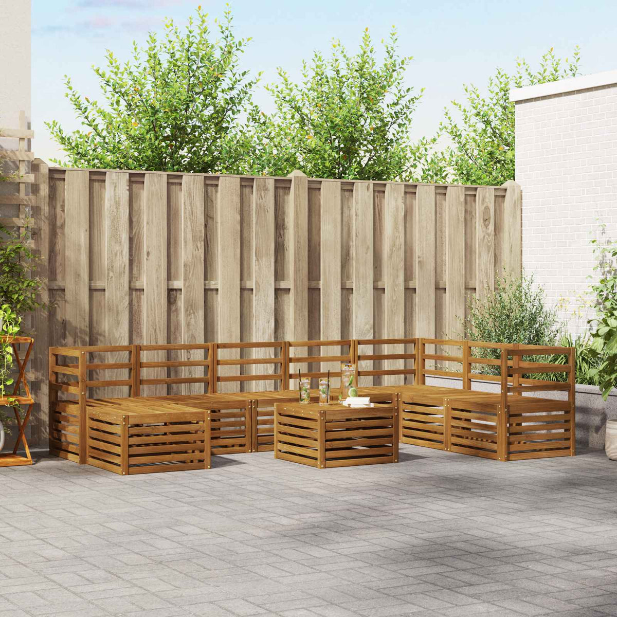Buiten bankenset 9 pcs Naturel Massief Acaciahout is nu te koop bij PeponiXL, paradijselijk wonen!