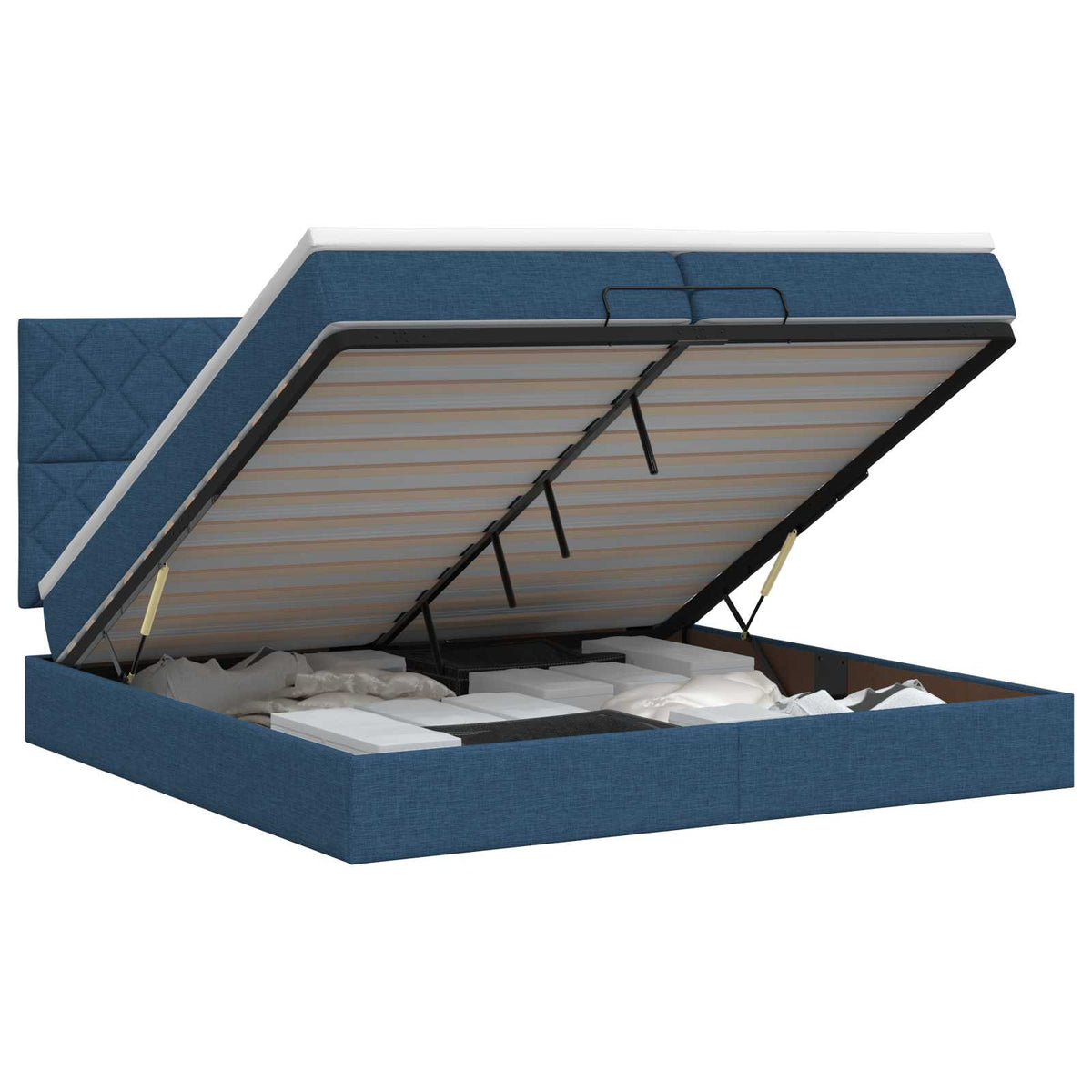 Ottoman bed met matras met hoofdeinde Blauw 200 x 200 cm Stof is nu te koop bij PeponiXL, paradijselijk wonen!