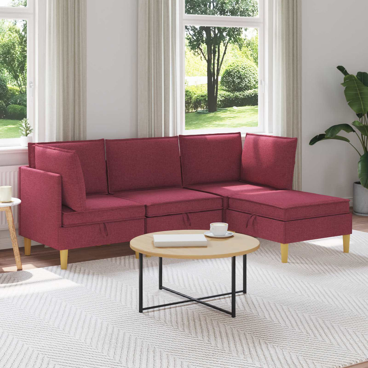 Woonkamer Meubelset met kussen met opslag 4 pcs Wijnrood Stof is nu te koop bij PeponiXL, paradijselijk wonen!