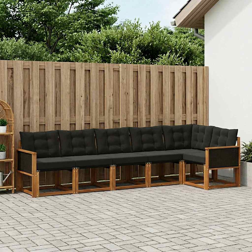 Buiten bankenset met kussen 6 pcs Naturel en Zwart is nu te koop bij PeponiXL, paradijselijk wonen!