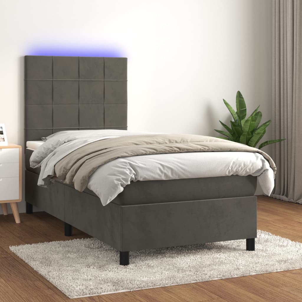 Boxspring met matras en LED fluweel donkergrijs 90x190 cm is nu te koop bij PeponiXL, paradijselijk wonen!