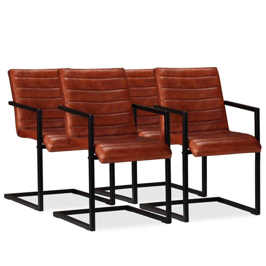 Eetkamerstoelen 4 st echt leer bruin is nu te koop bij PeponiXL, paradijselijk wonen!