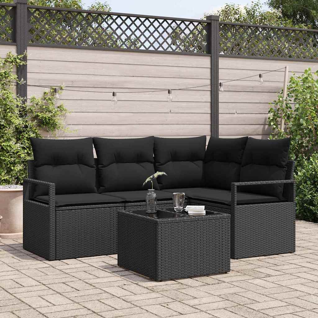 Bankstel 5 pcs Zwart poly rattan is nu te koop bij PeponiXL, paradijselijk wonen!
