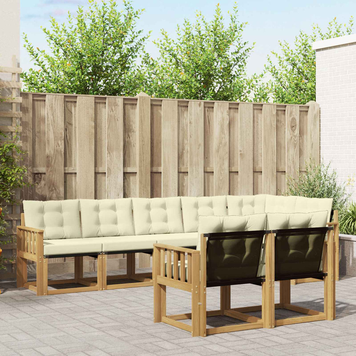 Buiten bankenset met kussen 8 pcs Wit en crèmekleurig is nu te koop bij PeponiXL, paradijselijk wonen!