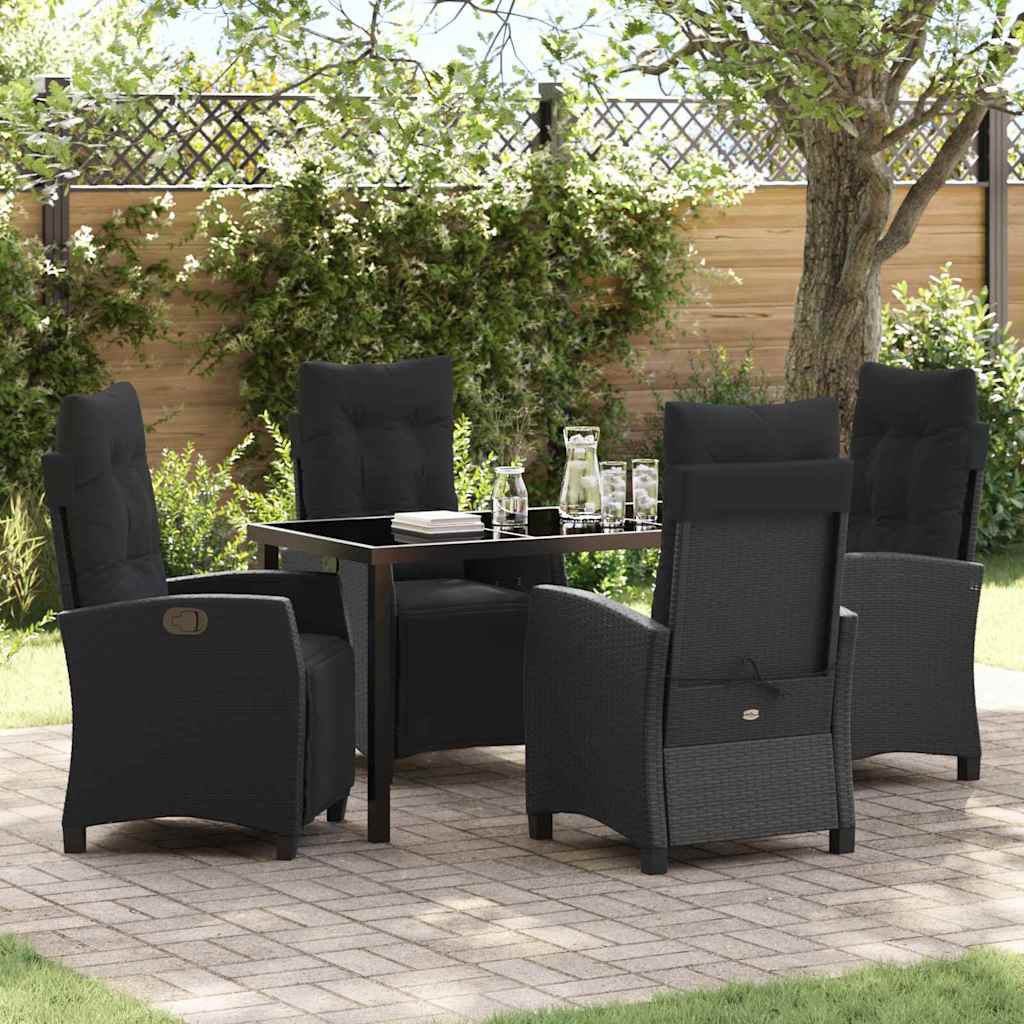 Tuin eettafelset met kussen 5 pcs Zwart poly rattan is nu te koop bij PeponiXL, paradijselijk wonen!
