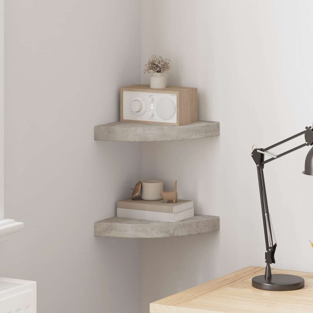 Hoekwandschappen 2 st 25x25x3,8 cm MDF betongrijs is nu te koop bij PeponiXL, paradijselijk wonen!